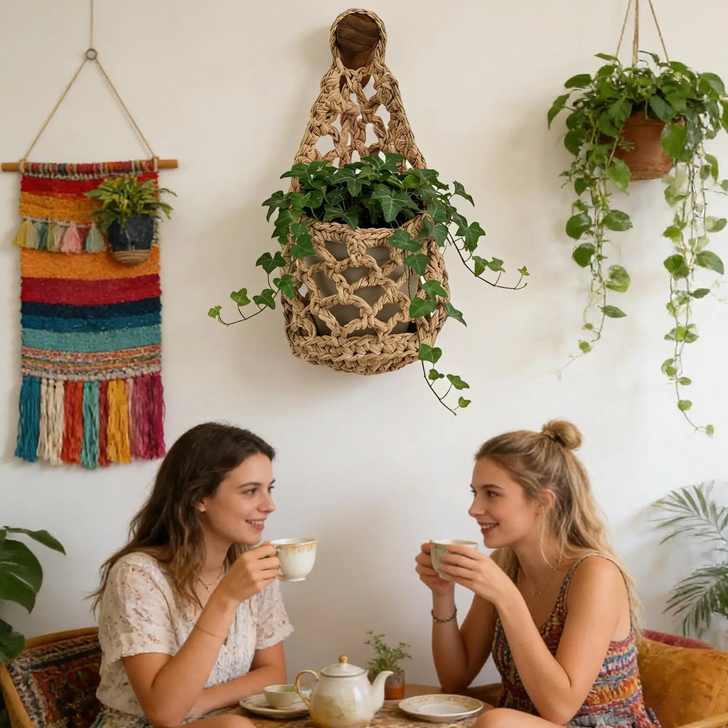 Boho Macrame Plant Hanger – Cotton Rope Woven Succulent Basket Macrame Plant Hanger Nixie