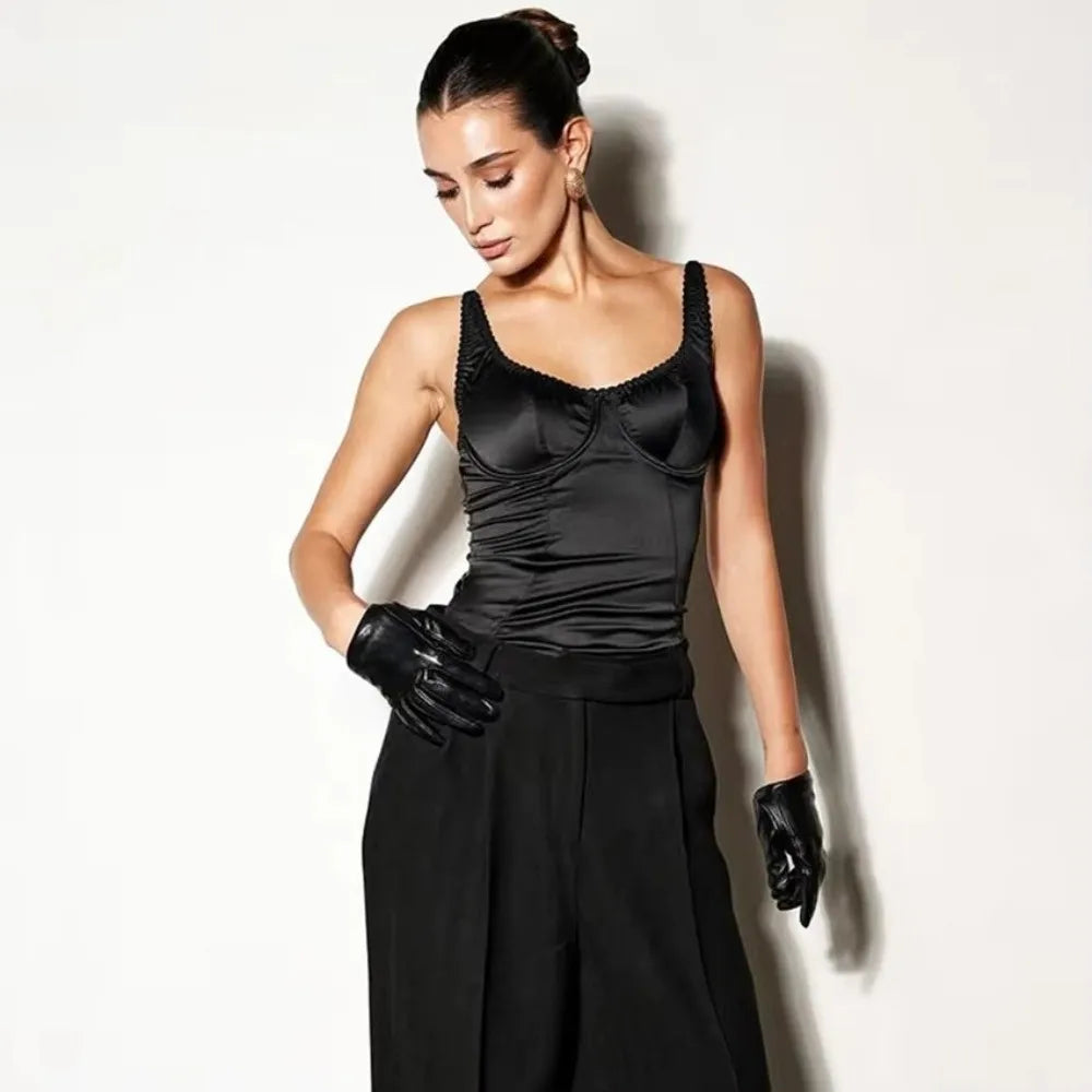 Y2K Satin Spaghetti Strap Lace Trim Camisole Corset Top Satin Camisole Top Nixie