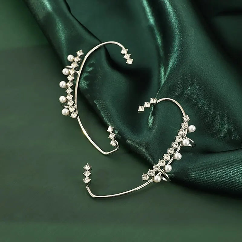 2pcs White Gold-Tone Clip-On Earrings – Rhinestone Luxury Style Clip-On Earrings Nixie