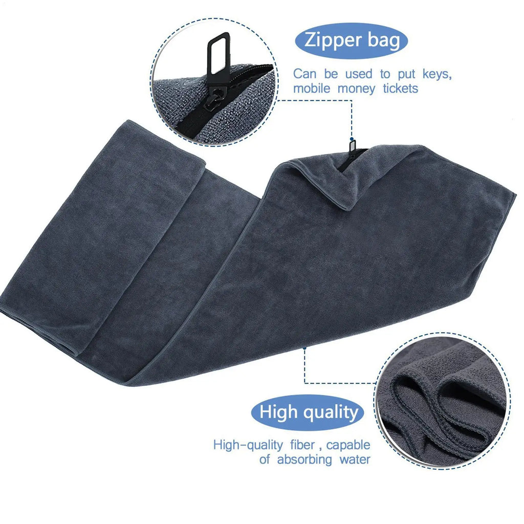 Microfiber Gym Towel – Quick Dry, Absorbent with Zip Pocket