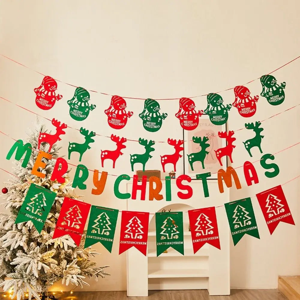 Felt Christmas Banner Elk & Santa Hanging Ornament Décor Christmas Banner Nixie