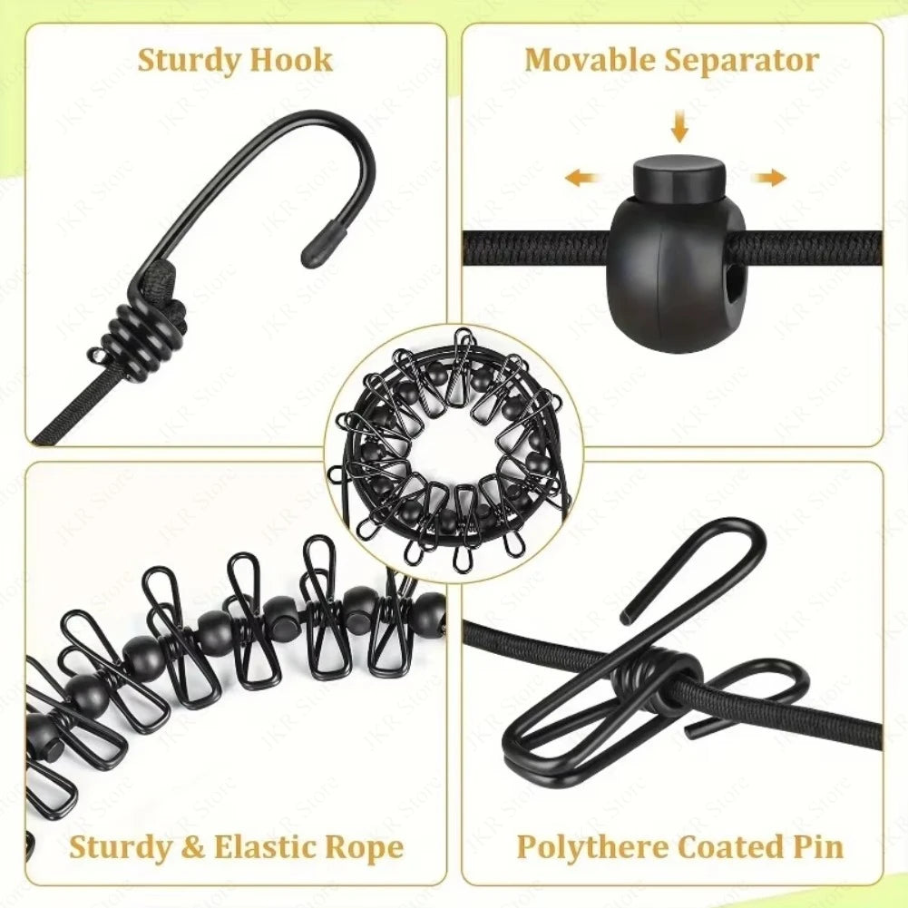 Retractable Travel Clothesline with 12 Non-Slip Clips