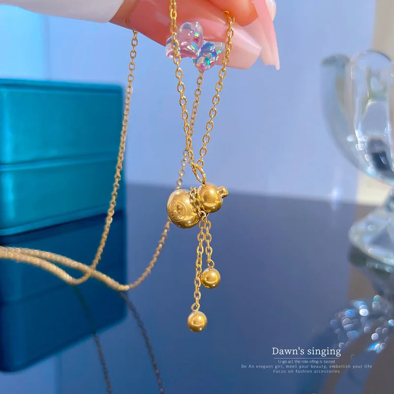 Gold Gourd Pendant Necklace – Stainless Steel Clavicle Chain Pendant Necklace Nixie