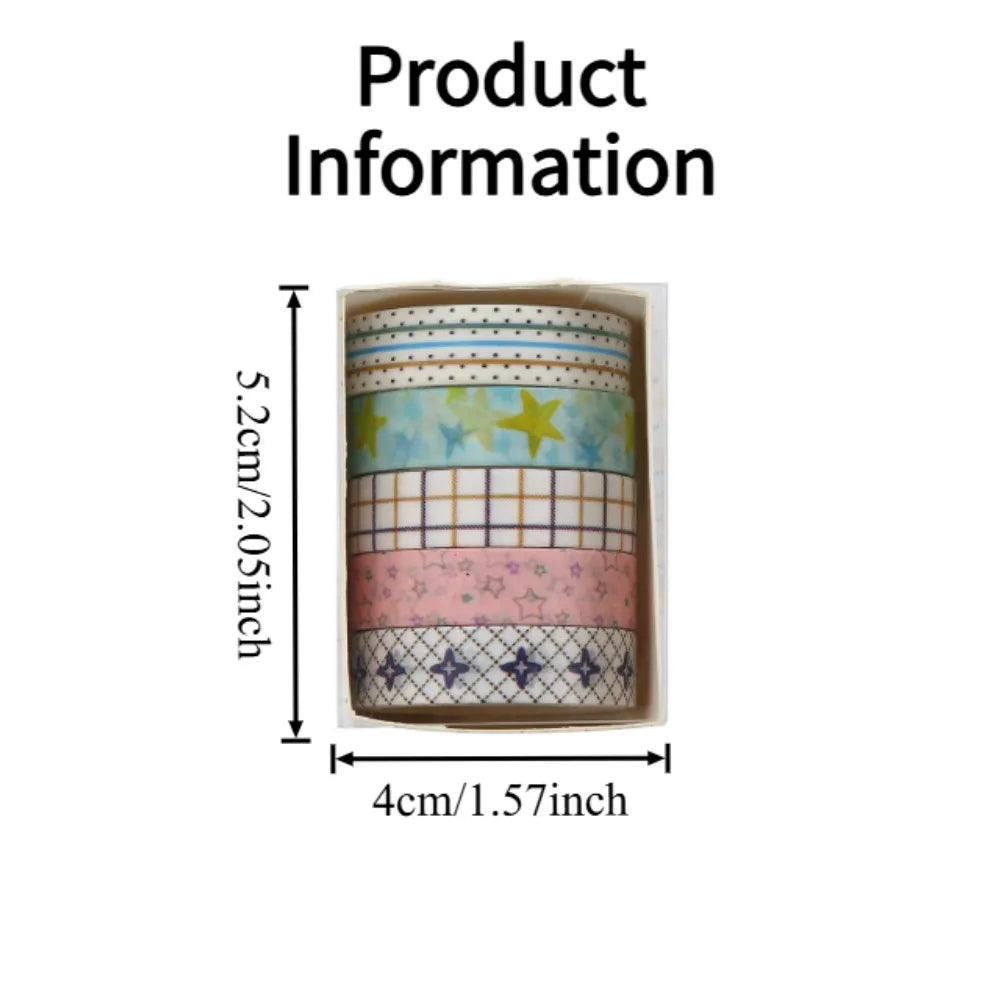 10pcs Cute Cartoon Washi Tape Set – Grid & Star Designs Decorative Washi Tape Nixie