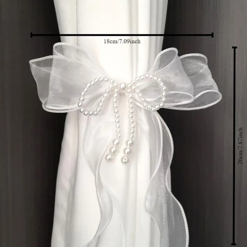 2pcs Silk Bow Curtain Tiebacks – White Window Holdbacks Curtain Tiebacks Nixie