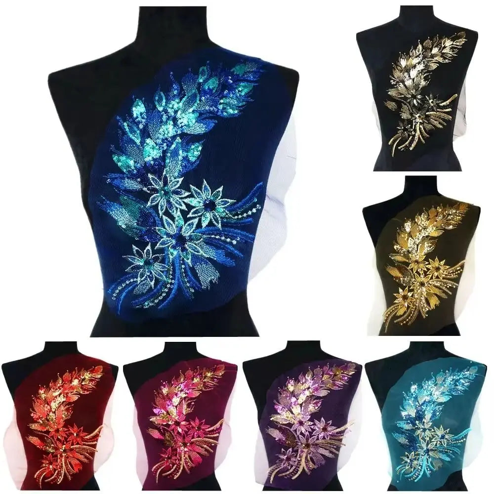 Sequined Floral Embroidery Sew-On Patch | Lace Trim DIY
