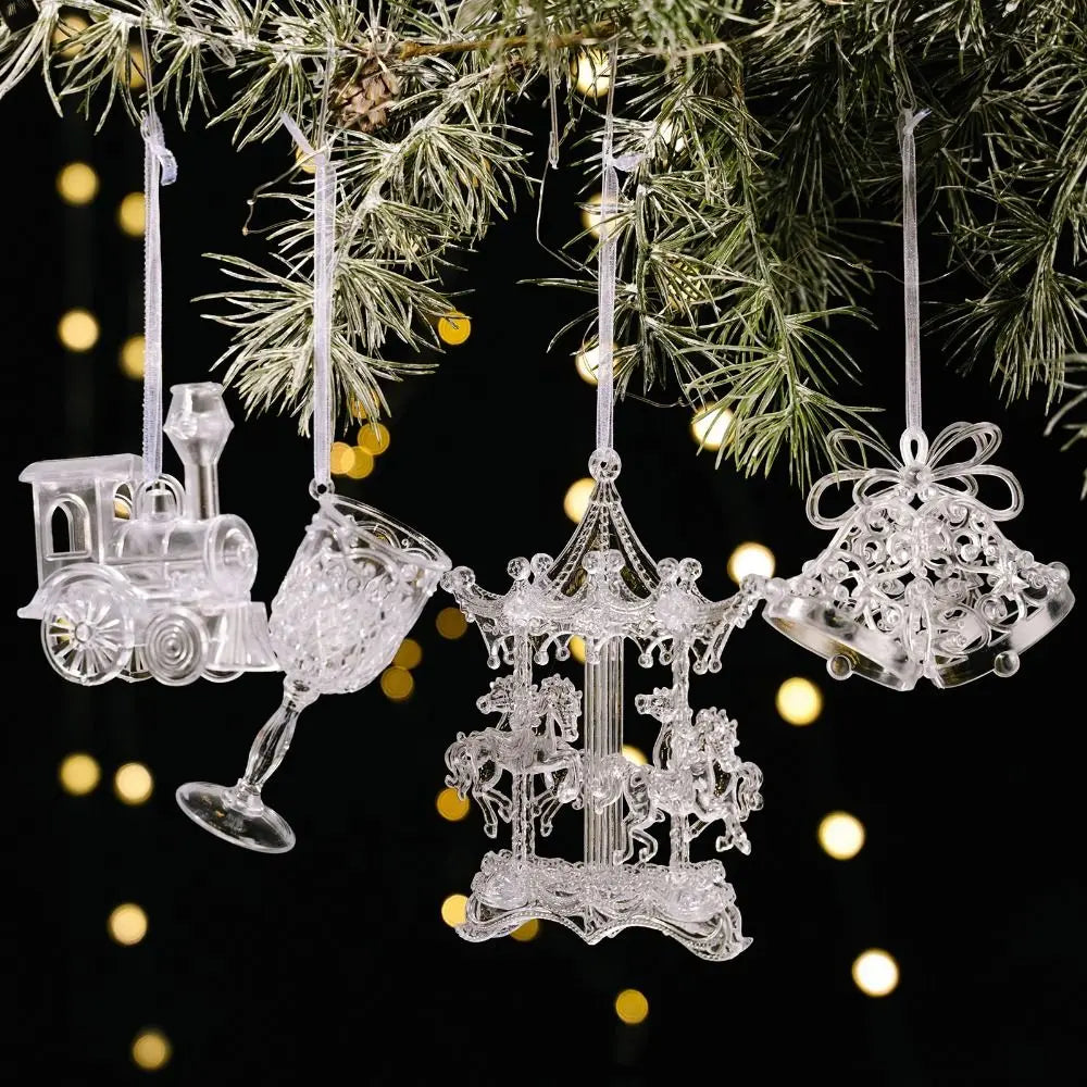 Acrylic Christmas Tree Pendants – Clear Elk, Crown & Wreath Christmas Ornament Nixie