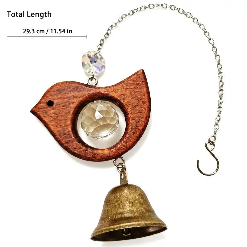 Wooden Fish & Bird Wind Chime – Crystal & Brass Bell Décor Decorative Wind Chime Nixie A1