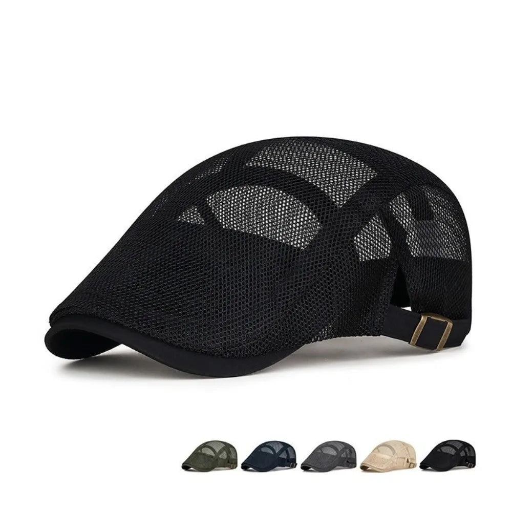 Men's Mesh Beret Flat Cap – Breathable Adjustable Sun Hat
