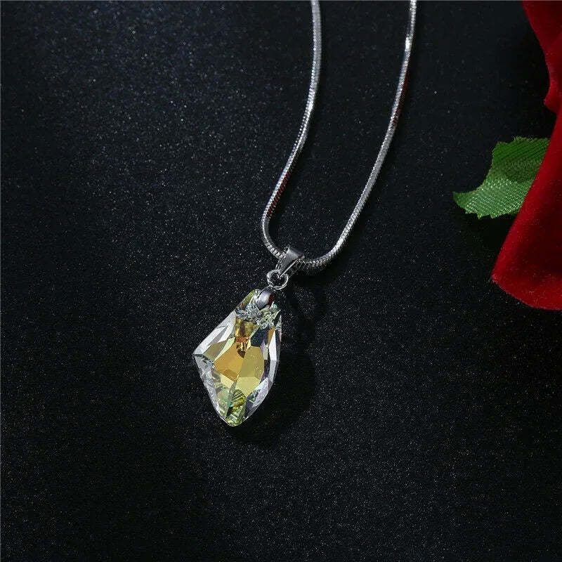 Crystal Pendant Necklace & Earrings Set – AB White Trendy