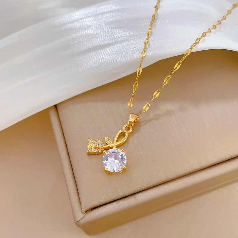 Rose Pendant Necklace Women | Gold Stainless Steel Clavicle Chain Pendant Necklace Nixie