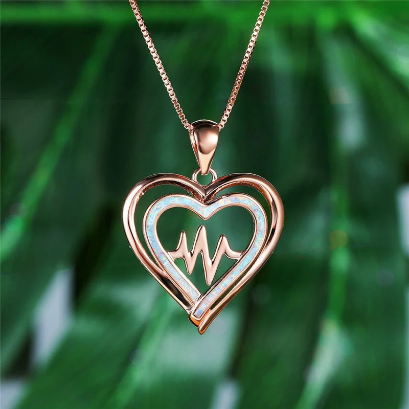 Heart Pendant Necklace Simulated Opal Glass Charm | Women Pendant Necklace Nixie