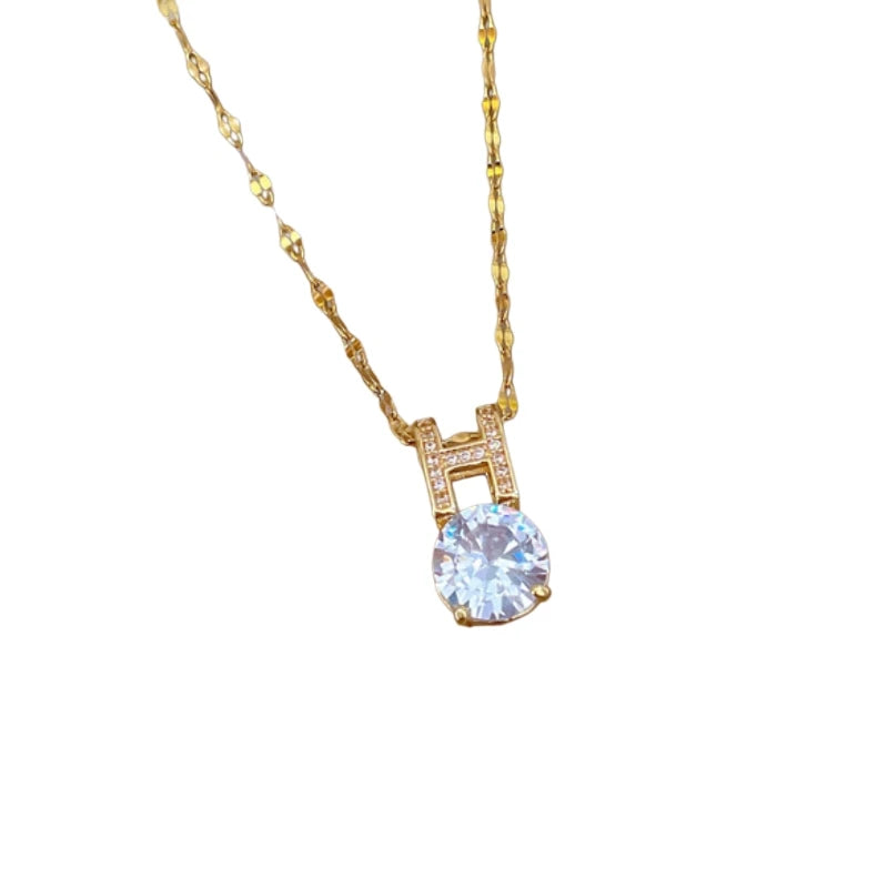 Women's Gold Zircon Pendant Necklace – Stainless Steel Chain Pendant Necklace Nixie