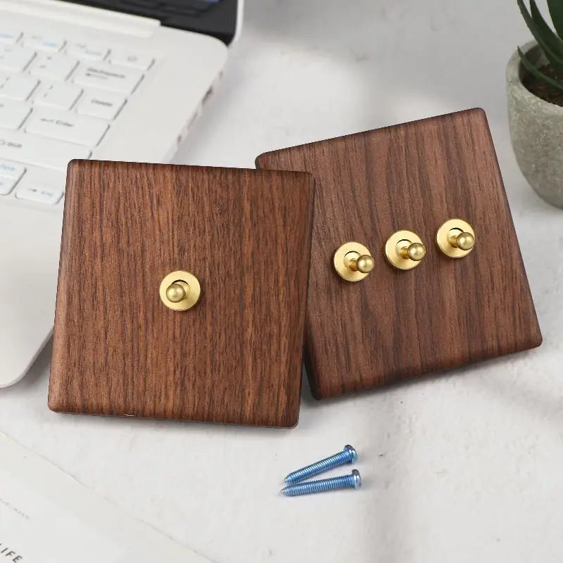 Retro Wood Grain Wall Switch Panel | LED Dimmer Toggle Wall Switch Panel Nixie