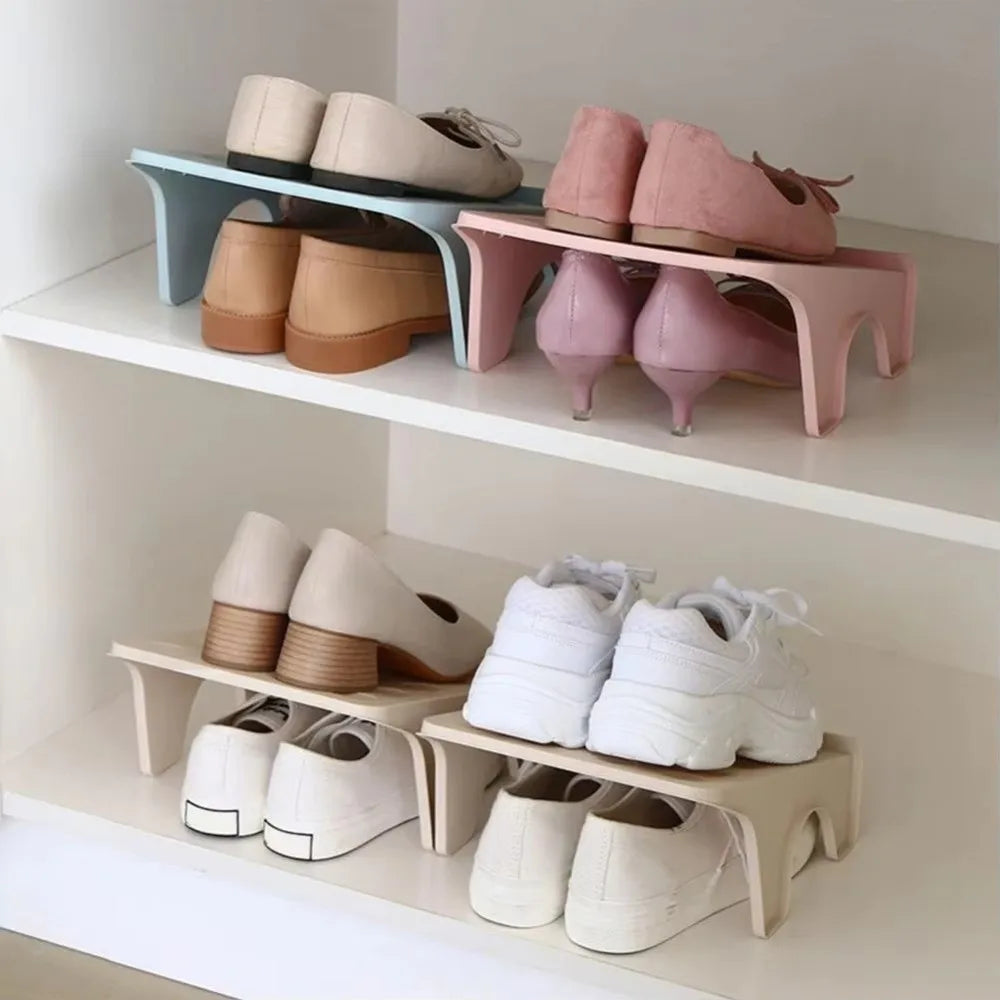 Double Layer Shoe Rack Space-Saving Organizer | Plastic