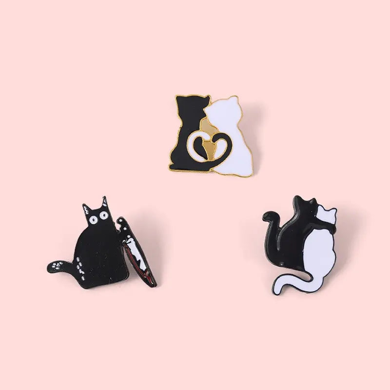 3pc Cartoon Cat Brooch Set – Unisex Black & White Pin Badge Fashion Brooch Set Nixie