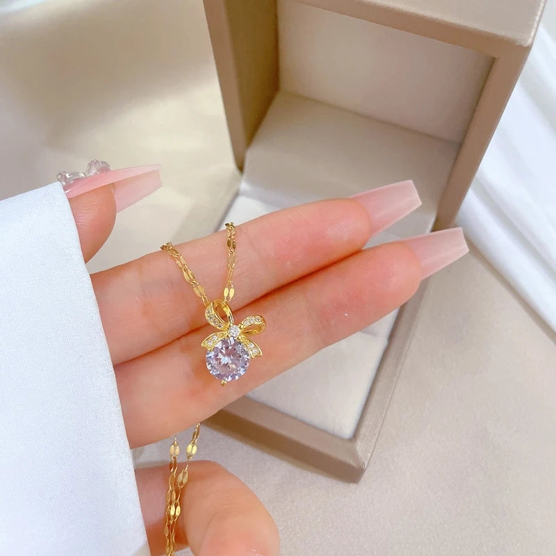 Butterfly Knot Pendant Choker Necklace | Gold Stainless Steel Pendant Necklace Nixie