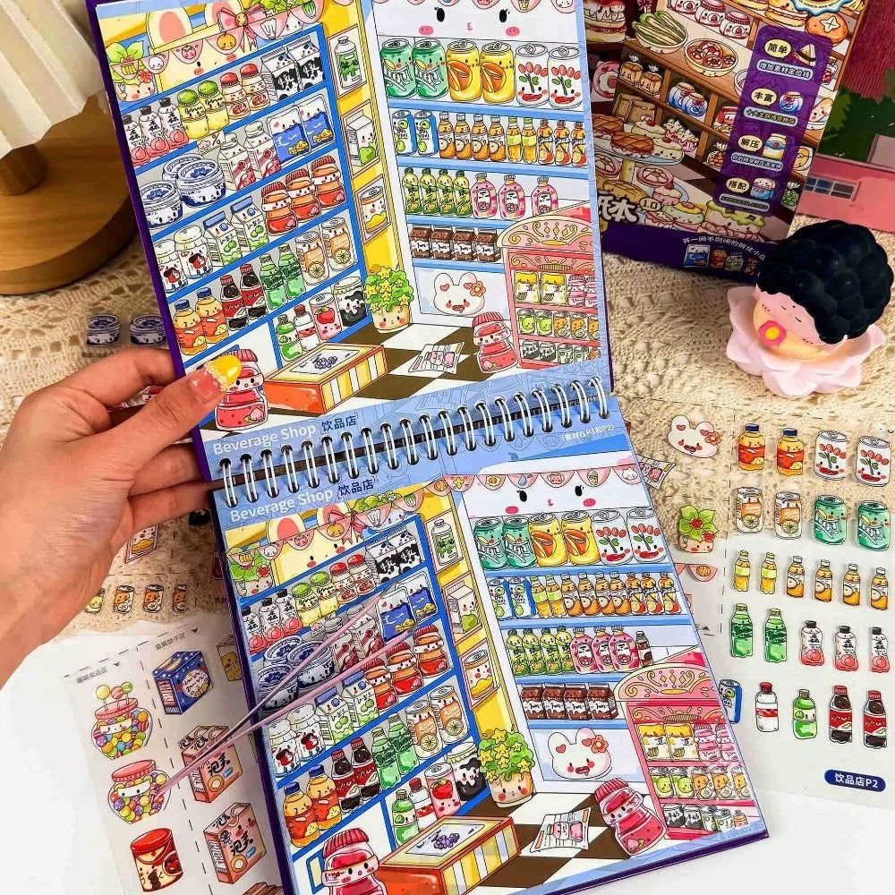 Supermarket Miniature Scene Stickers – 10 PET Die-Cut Scenes Decorative Sticker Set Nixie