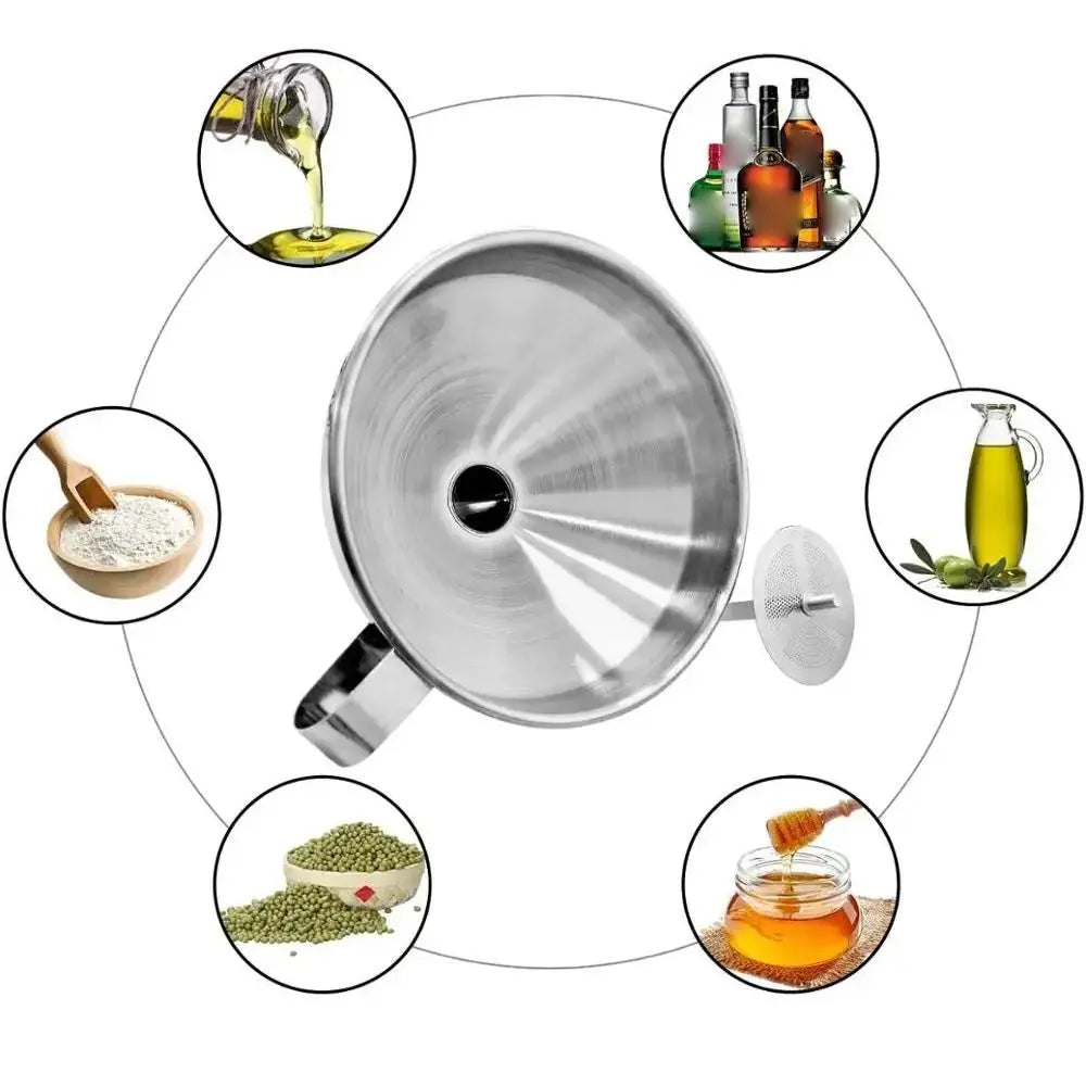 Wide Mouth Stainless Steel Funnel with Detachable Filter