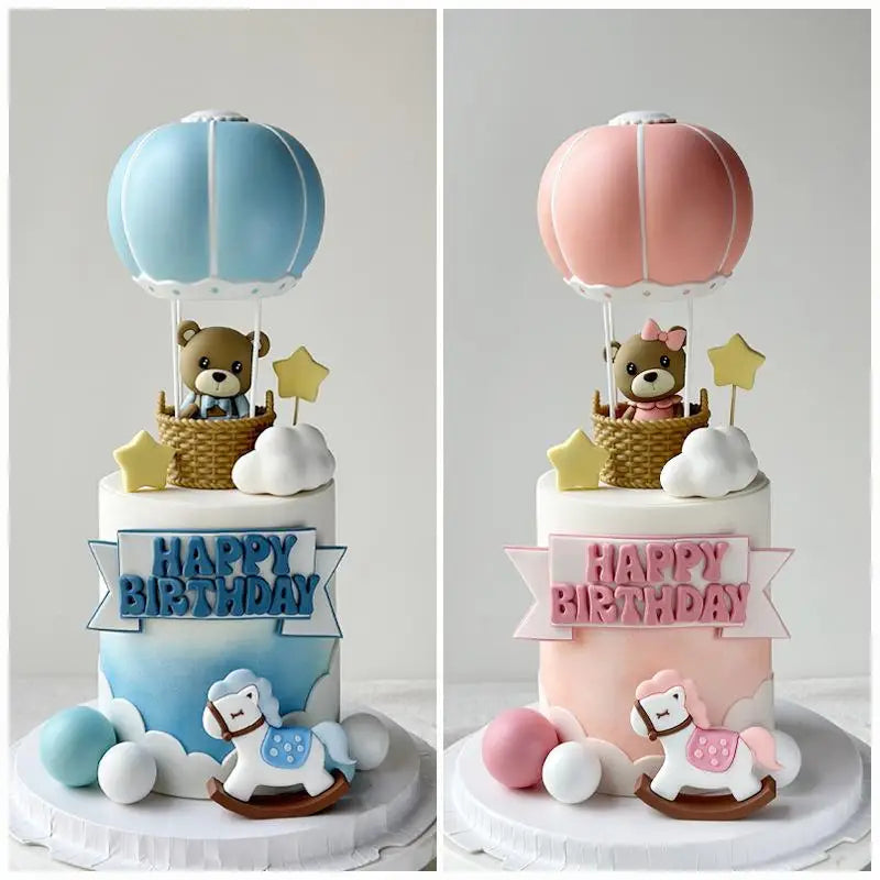Hot Air Balloon Bear Cake Topper – Gender Reveal & Birthday