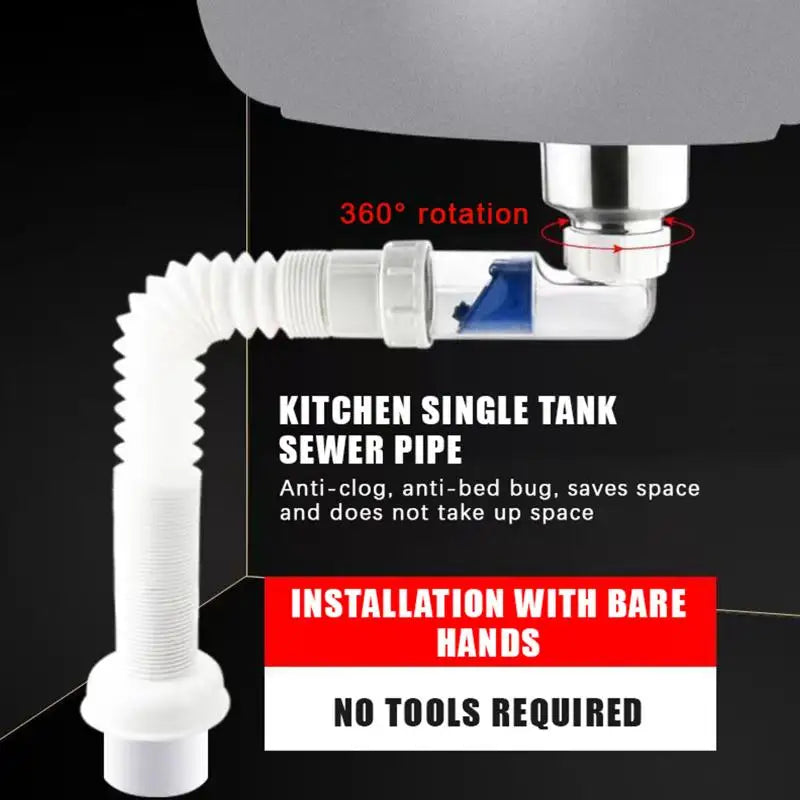 Flexible ABS Siphon Drain Hose G1-1/2 Extendable 28–88cm Siphon Drain Hose Nixie
