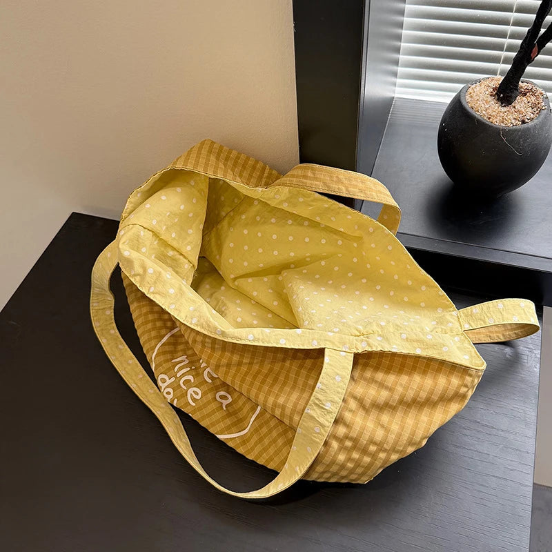 Korean Polka Dot Canvas Tote Bag – Large Shoulder Handbag Canvas Tote Bag Nixie