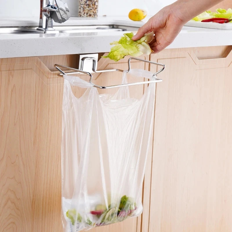 Stainless Steel Trash Bag Holder Cabinet Door Mount Organizer Cabinet Bag Holder Nixie