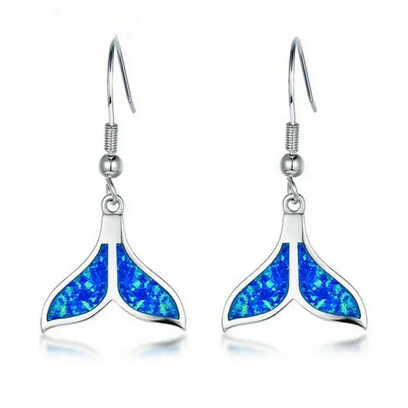 Fish Tail Blue Opal & Rhinestone Hook Drop Earrings Drop Hook Earrings Nixie