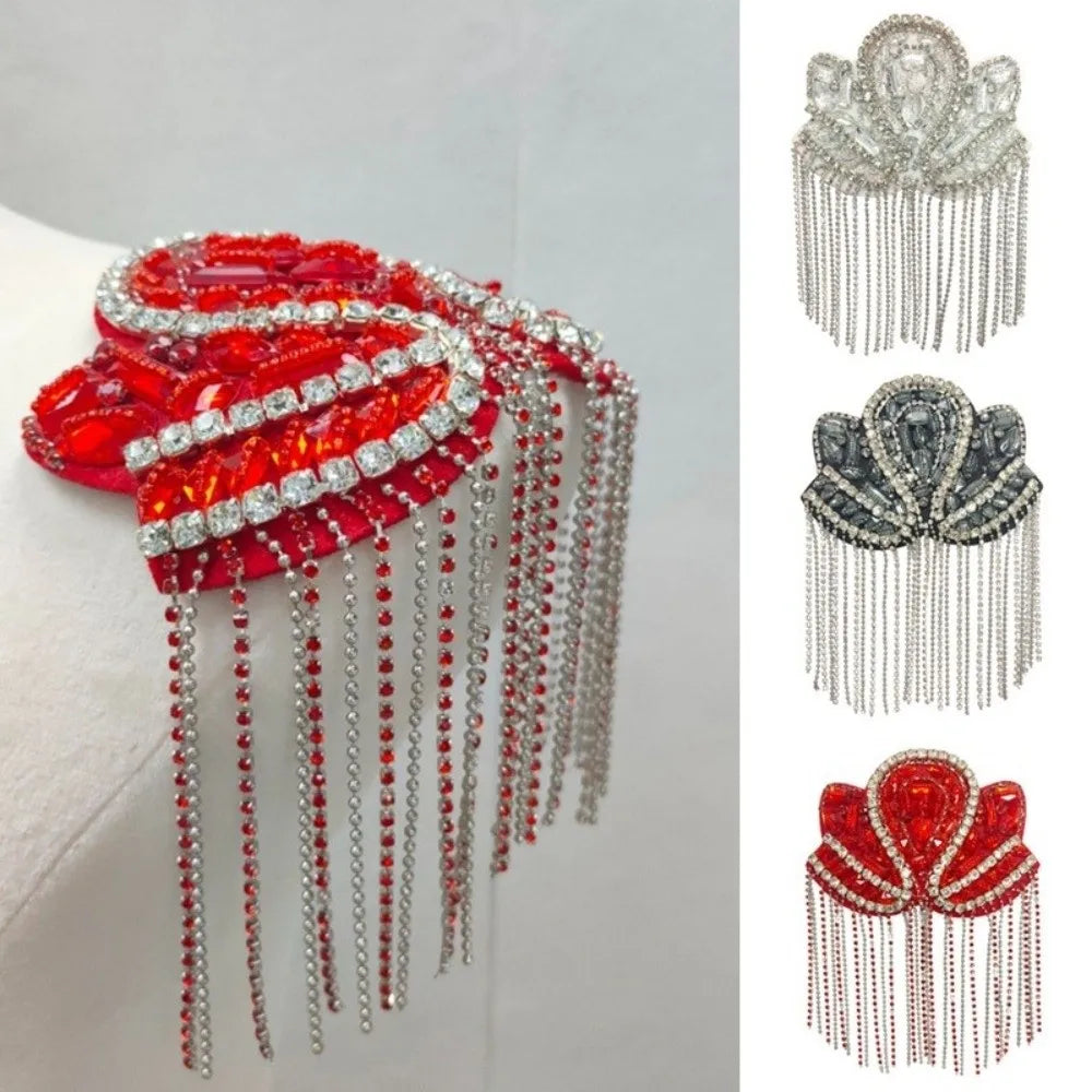 Rhinestone Tassel Epaulet – Sparkling Beaded Shoulder Patch Shoulder Embellishment Nixie