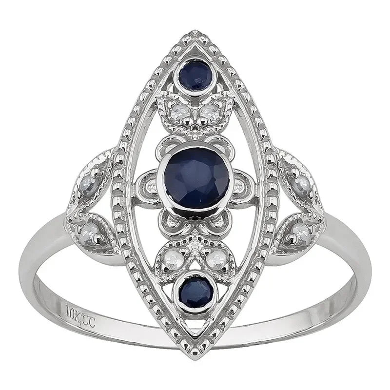 Vintage Silver Blue Zircon Ring – Antique Style | Sizes 6–10 Fashion Ring Nixie WHITE 4