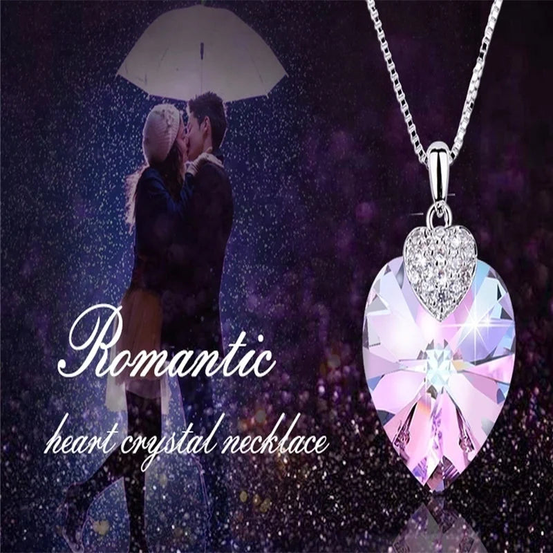Women's Heart CZ Crystal Pendant Necklace – Bridal Wedding Gift Crystal Pendant Necklace Nixie
