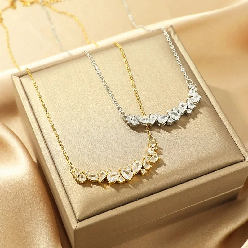 Zircon Copper Pendant Necklace for Women | Gold Clavicle Chain Pendant Necklace Nixie