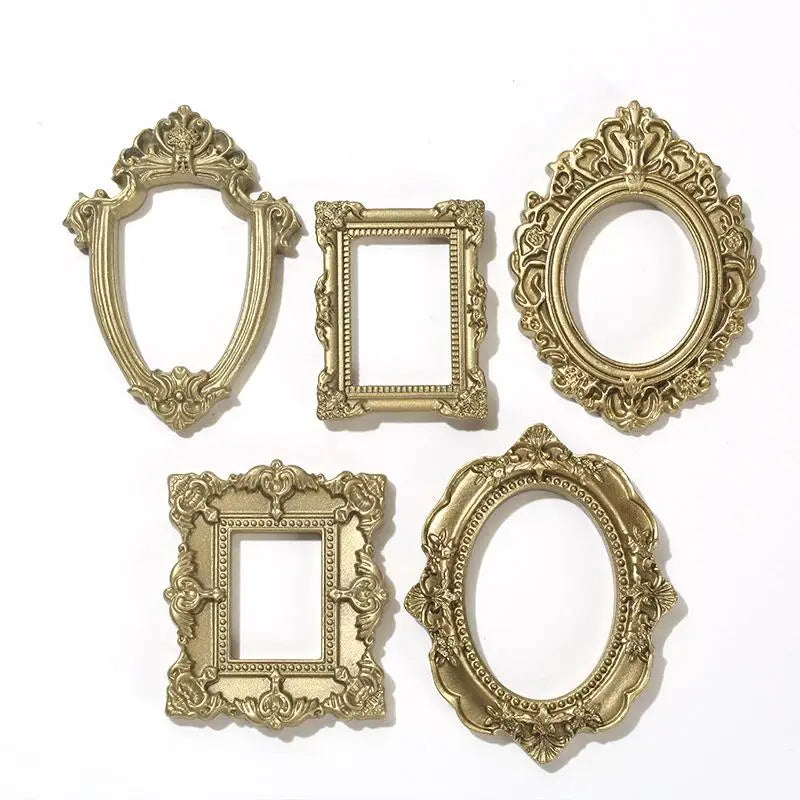 5Pcs Mini Dollhouse Picture Frames Gold Resin DIY Craft Props Miniature Craft Decor Nixie