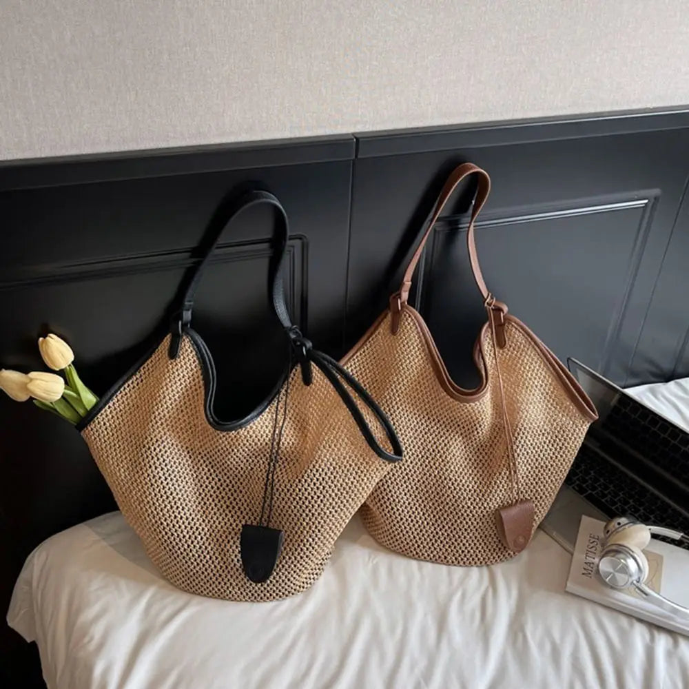 Bohemian Hollow Straw Tote Bag – Large Woven Beach Shoulder Bag Woven Straw Tote Bag Nixie