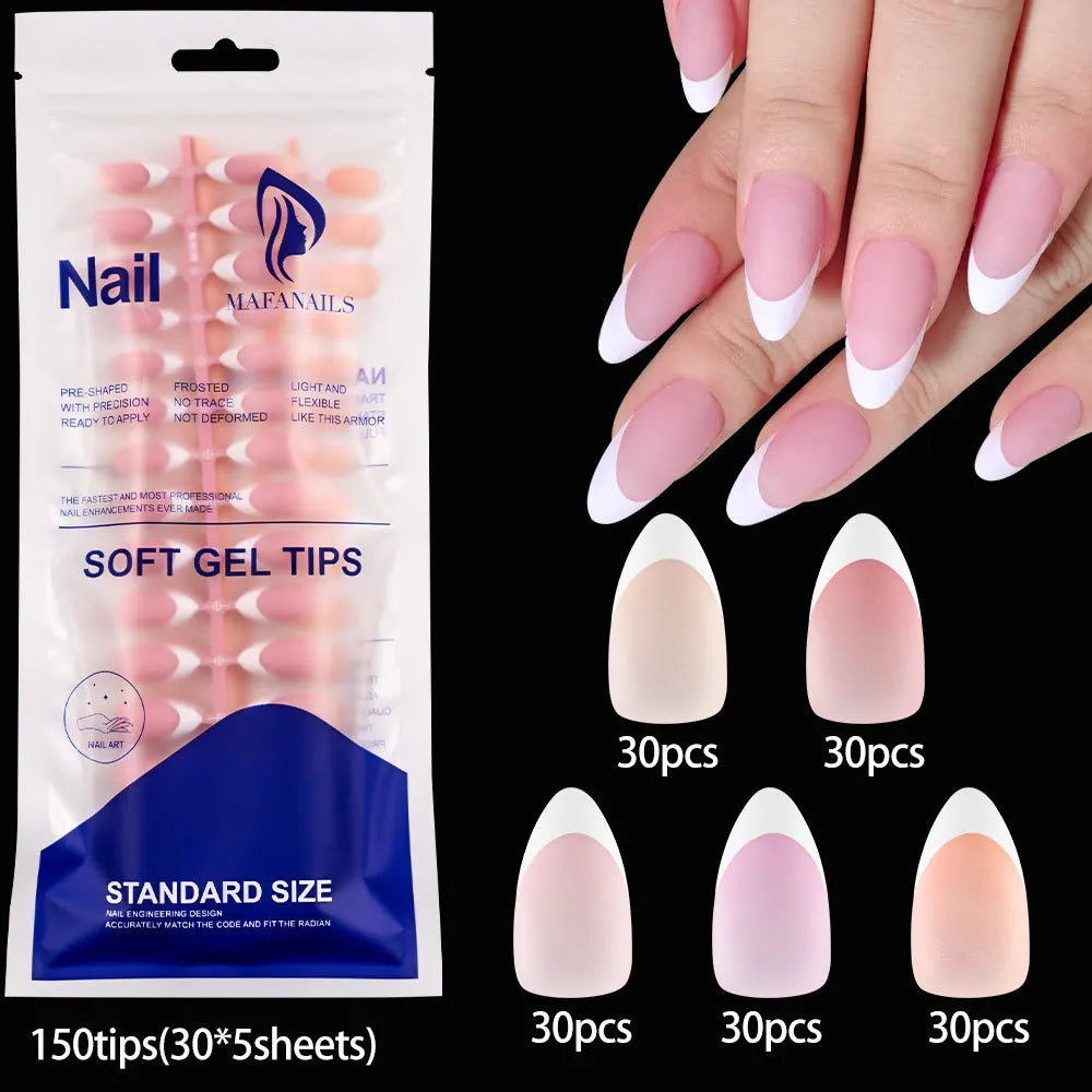 150Pcs French Press-On Nails – Coffin & Almond Fake Nail Set Press-On Nail Set Nixie 150 pcs in 5 colors