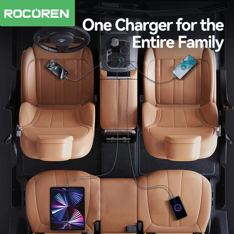 Rocoren 70W 4-in-1 Car Charger USB-C QC4.0 PD3.0 Fast Charge