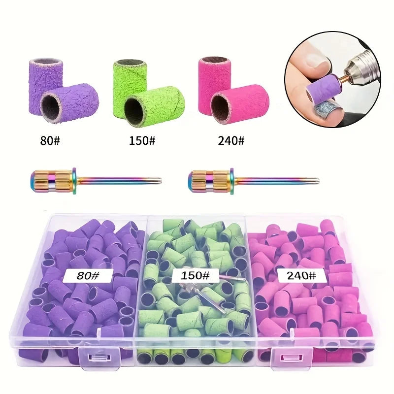 210pc Nail Sanding Bands #80/#150/#240 Grits + Drill Bits & Case Nail Sanding Band Kit Nixie