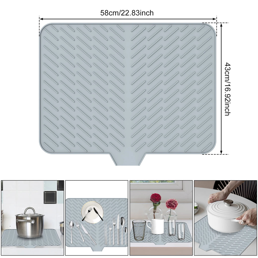 Silicone Dish Drying Mat – Large Non-Slip Draining Pad 23x17"