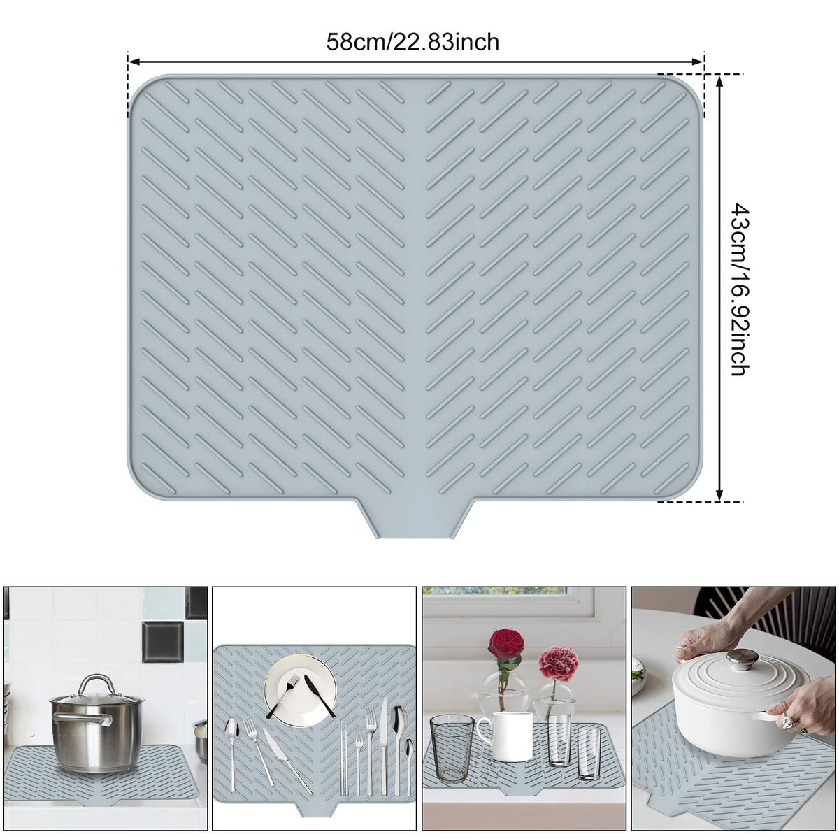 Silicone Dish Drying Mat – Large Non-Slip Draining Pad 23x17"