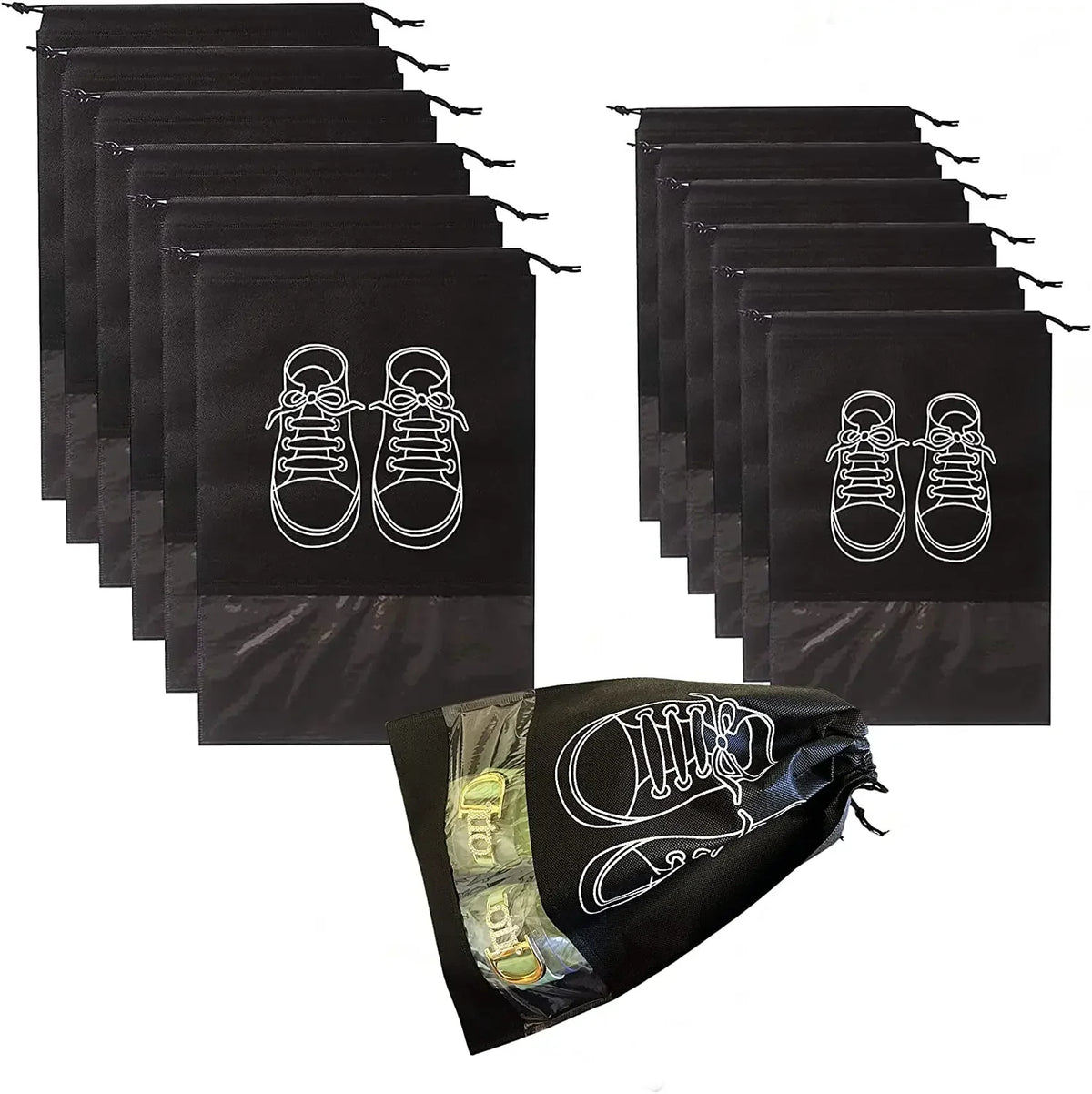 10PCS Non-Woven Drawstring Shoe Bags – Travel & Storage Shoe Storage Bags Nixie black10PCS largesize