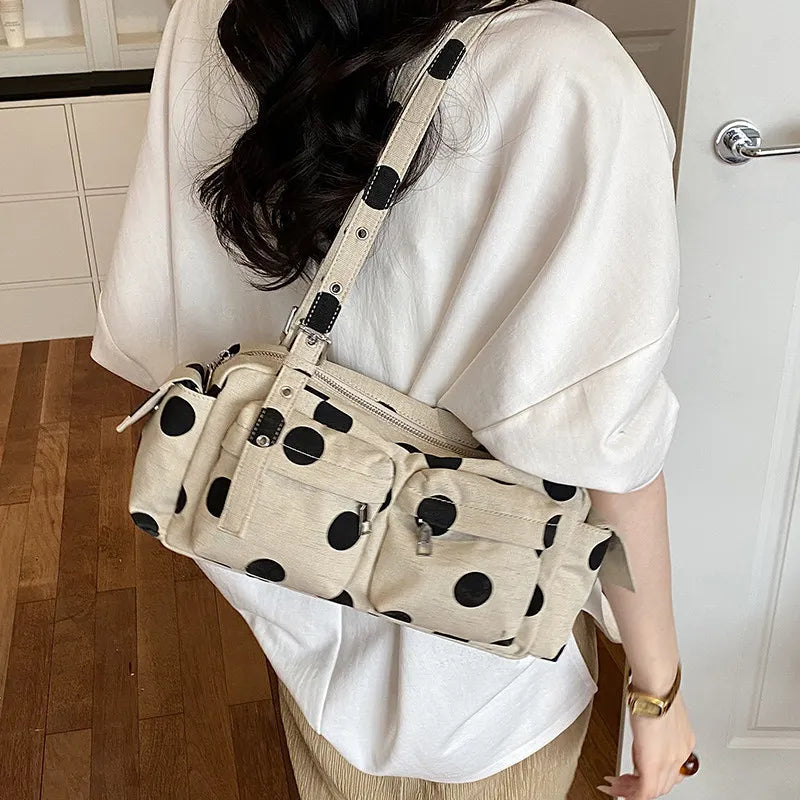 Korean Polka Dot Canvas Tote Bag – Large Women's Shoulder Bag Canvas Tote Bag Nixie black
