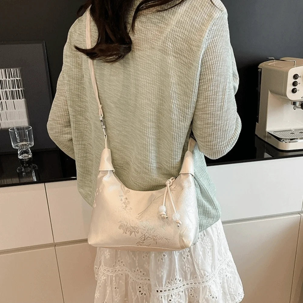 Embroidered Crossbody Bag with Pearl Pendant | Women's Handbag Crossbody Handbag Nixie