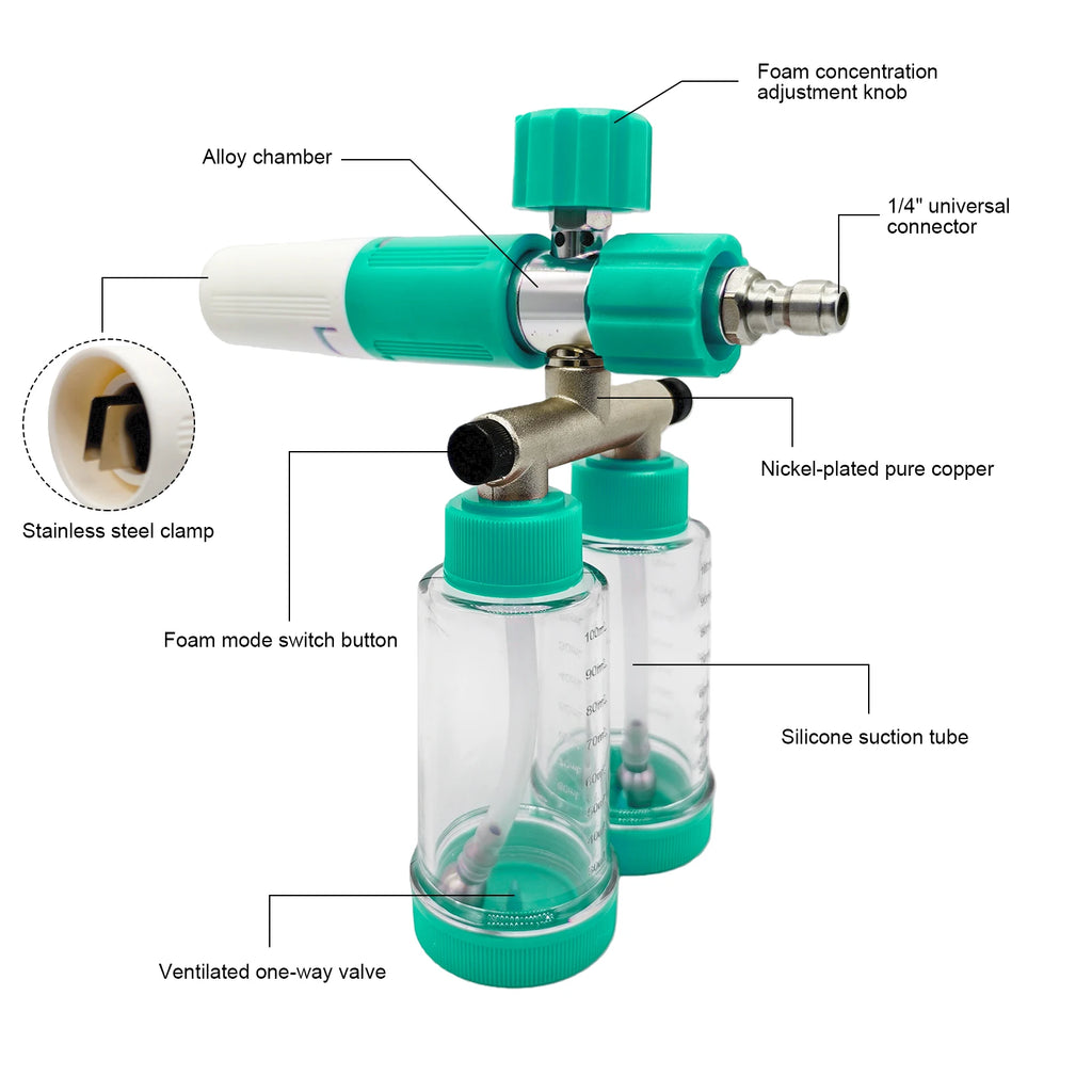 VKTECH 100ML Dual-Kettle Snow Foam Lance Car Wash Sprayer Foam Spray Lance Nixie