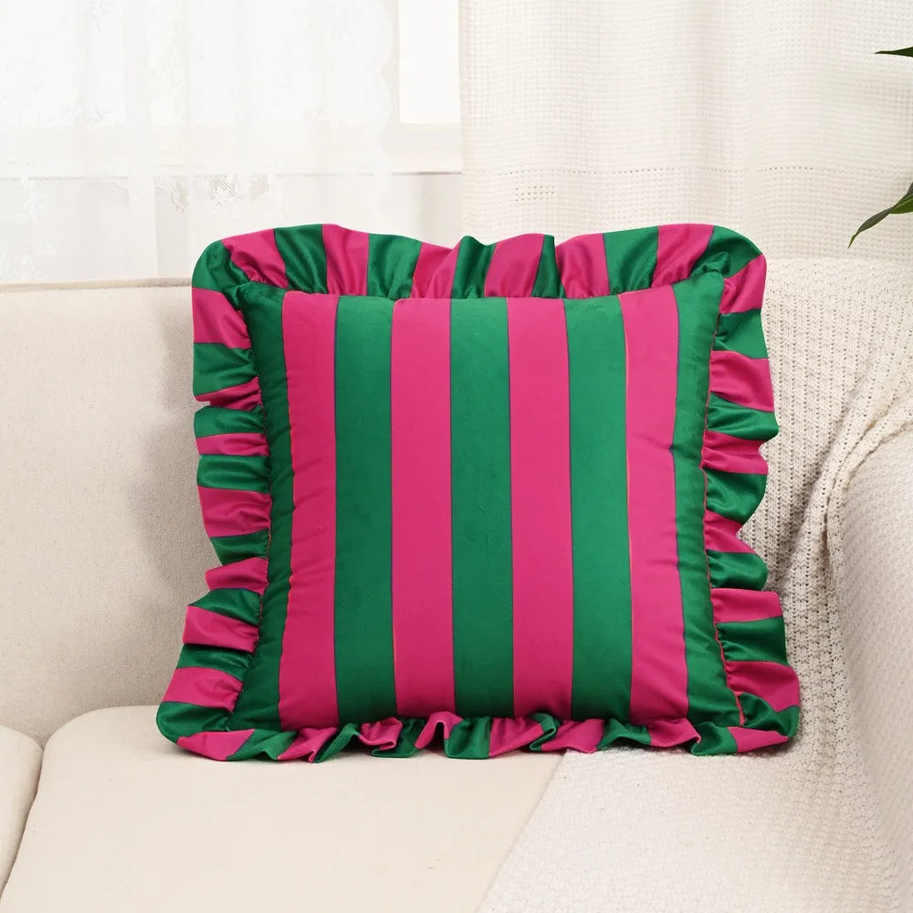 Striped Velvet Pillowcase Lotus Leaf Edge | Soft Decorative Cover Decorative Pillowcase Nixie 1