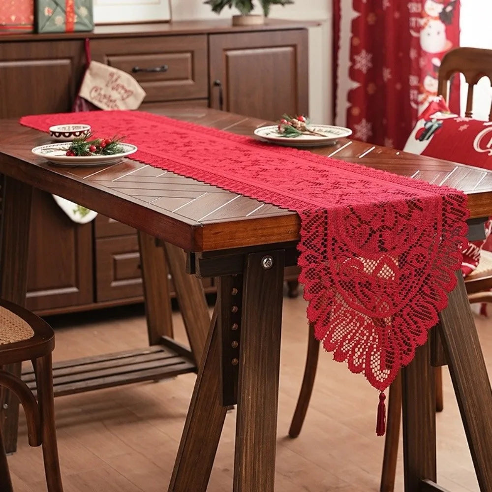 Retro Lace Table Runner with Tassels – Wedding & Dining Décor Lace Table Runner Nixie