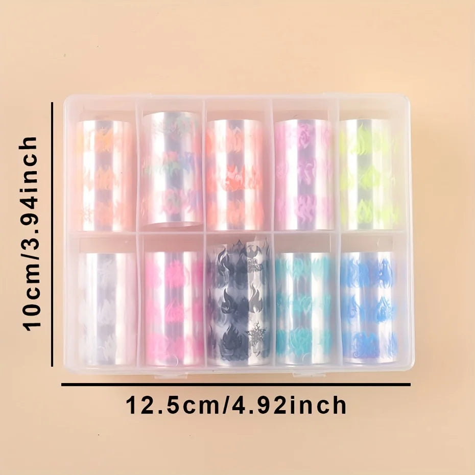 10 Rolls Neon Flame Nail Foil Transfer Stickers – Halloween Manicure Nail Foil Stickers Nixie