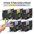 Labelife 12mm Mixed Pale Matte Label Tapes for Brother P-Touch 5-Pack Label Maker Tape Nixie 5PK