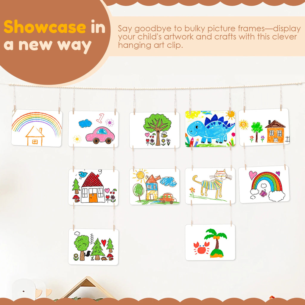 Kids Artwork Display – Wooden Bead Hanging Clip Wall Decor Artwork Display Hanger Nixie