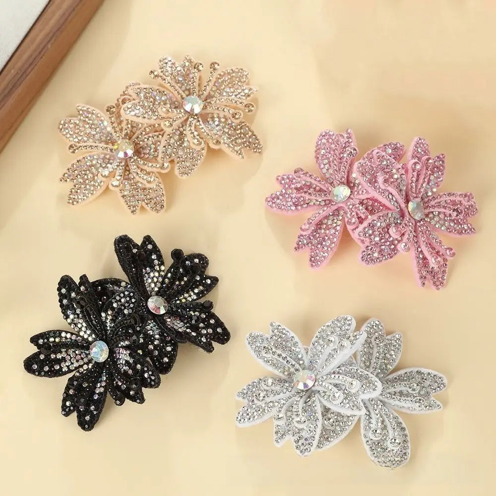 3D Rhinestone Rose Flower Patches – Sew-On Appliqué Pair