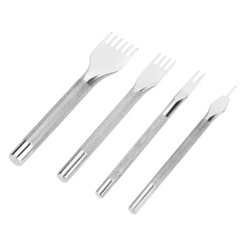 4pc Leather Stitching Chisel Set – 1/2/4/6 Prong, 4mm Spacing
